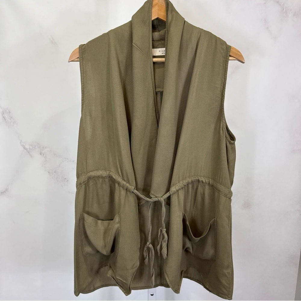 Elodie Women’s Green Rayon Vest Sleeveless With Tie Cardigan Size M - Picture 2 of 6